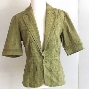 COLDWATER CREEK Cottagecore Sage Green 100% Cotton Eyelet Short Sleeve Jacket S8